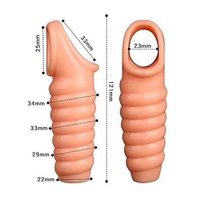 Рельєфна насадка на пеніс з відкритою голівкою - Тілесний - 12*3,1 см X0000314 фото