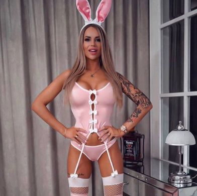 Еротичний костюм зайчика Obsessive Bunny suit 4 pcs costume pink S/M, рожевий, топ з підв’язками, тр SO7254 фото