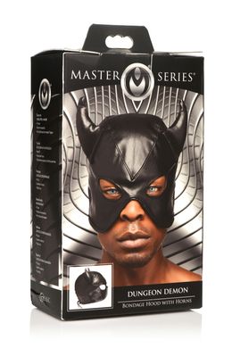 Маска з рогами Master Series: Dungeon Demon Bondage Mask with Horns, чорна SO8800 фото