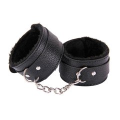 Шкіряні наручники з хутром - Чорний - Садо-мазо X0000316 фото