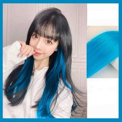 Кольорове пасмо волосся на шпильках 60 см блакитне Накладне волосся X0000866-4 фото