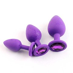Набор силиконовых анальных пробок с кристаллом - Фиолетовый - 3шт. (S/M/L) – Анальные игрушки X00000178-4 фото