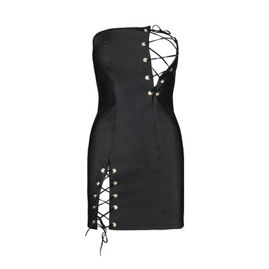Мини-платье из экокожи Passion CELINE CHEMISE XXL/XXXL, black, шнуровка, трусики в комплекте SO6408 фото