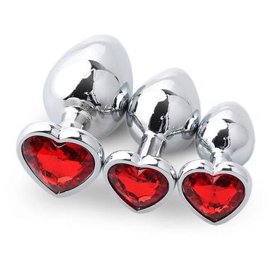 Набір сталевих анальних пробок сердечка - Чорний - 3 шт. (S/M/L) - Анальні іграшки X00000179-3 фото