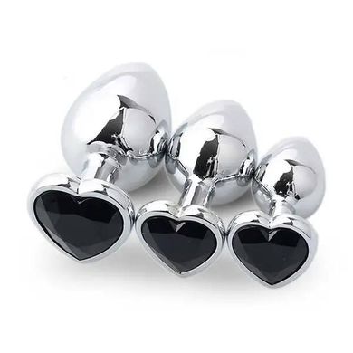 Набір сталевих анальних пробок сердечка - Чорний - 3 шт. (S/M/L) - Анальні іграшки X00000179-3 фото