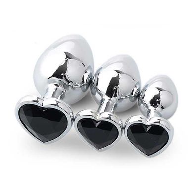 Набор стальных анальных пробок сердечки - Прозрачный - 3 шт. (S/M/L) – Анальные игрушки X00000179-5 фото