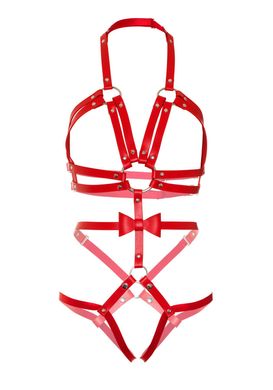 Портупея-тедді з ременів Leg Avenue Studded O-ring harness teddy L Red, екошкіра SO8562 фото