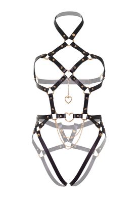 Портупея-тедді з екошкіри Leg Avenue Heart ring harness teddy L Black, підвіска-сердечко, ланцюги SO8565 фото