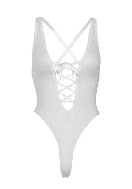 Кружевное боди Leg Avenue Floral lace thong teddy White, шнуровка на груди, one size SO7963 фото