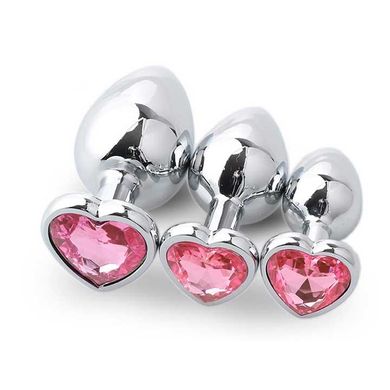 Набір сталевих анальних пробок сердечка - Червоний - 3 шт. (S/M/L) - Анальні іграшки X00000179-2 фото