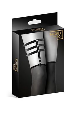 Гартер на ногу Bijoux Pour Toi - 3 THONGS Black, сексуальная подвязка, экокожа SO2219 фото