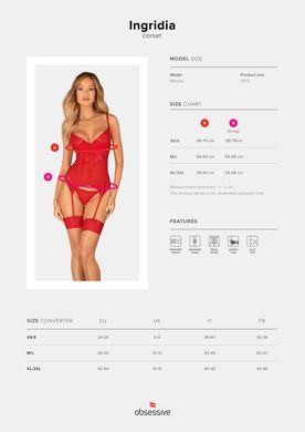 Комплект корсет та стрінги Obsessive Ingridia corset & thong M/L, червоний SO9029 фото
