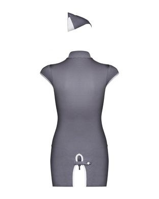 Еротичний костюм стюардеси Obsessive Stewardess 3 pcs costume grey S/M, сірий, сукня, стрінги, пілот SO7308 фото