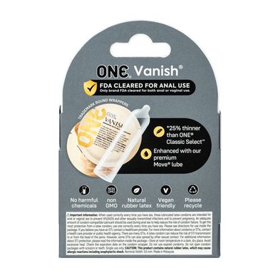 Презервативи ONE Vanish Hyperthin 3 шт, картонна коробка SX0780 фото