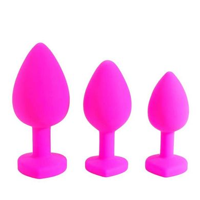 Набор силиконовых анальных пробок "Сердечко" с кристаллом - Розовый - 3 шт (S/M/L) – Анальные игрушки X0000589-3 фото