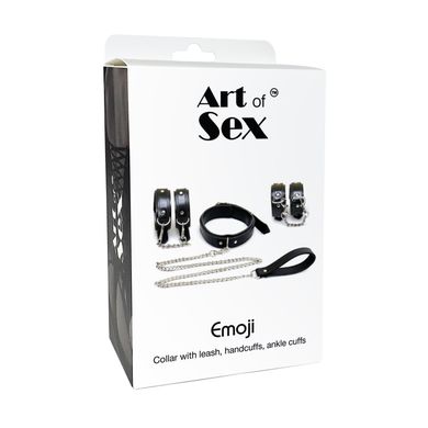 Набор BDSM Art of Sex - Emoji, наручники, поножи, ошейник с поводком, экокожа, черный SO9635 фото