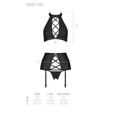 Комплект из эко-кожи имитация шнуровки Passion NANCY SET XXL/XXXL black топ трусики пояс для чулок SO5375 фото