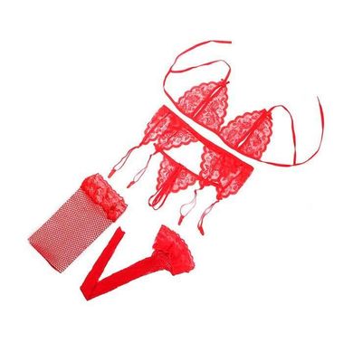 Безпрограшний комплект із панчохами та поясом для панчіх - Червоний - Еротична білизна X00000224-3 фото