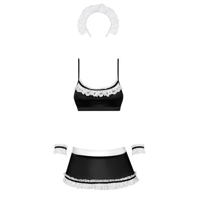 Атласный эротический костюм горничной Obsessive Maid set S/M, black, 5 предметов SO7715 фото
