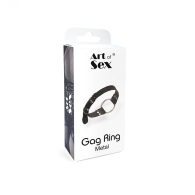 Кляп металеве кільце на ременях Art of Sex – Gag Ring Metal, чорний, натуральна шкіра SO6790 фото