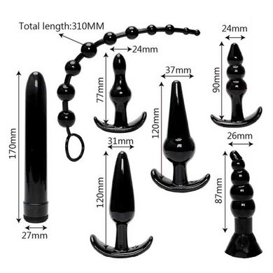 Анально-вагинальный набор из 7 предметов - Чёрный – Анальные игрушки X0000335 фото
