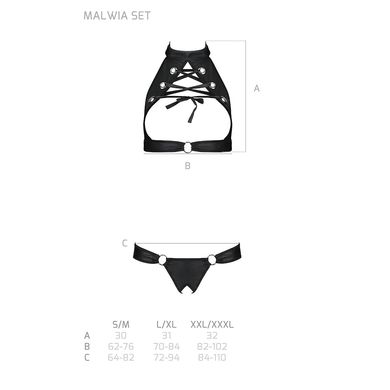 Комплект, открытый топ и трусики из эко-кожи с люверсами Passion MALWIA SET with Open Bra S/M, black SO5769 фото