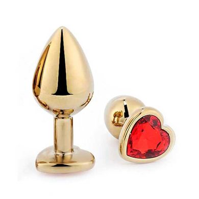 Золотая анальная пробка с кристаллом сердечко - 8,2*3,3 см (M) – Анальные игрушки X0000792 фото