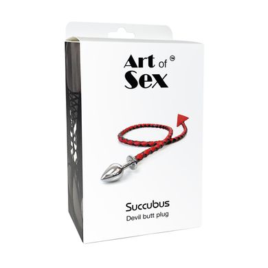 Металева анальна пробка S з диявольським хвостом Art of Sex - Succubus, екошкіра, червоний SO9626 фото