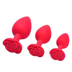 Набір силіконових анальних корків "Троянда" - 3 шт. (S/M/L) - Червоний — Анальні іграшки X0000797-3 фото