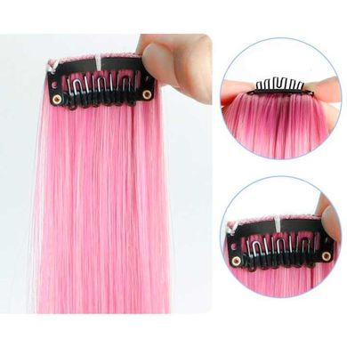 Кольорове пасмо волосся на шпильках 60 см рожеве Накладне волосся X0000866-2 фото