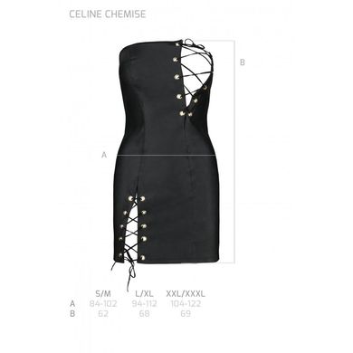 Мини-платье из экокожи Passion CELINE CHEMISE S/M, black, шнуровка, трусики в комплекте SO6407 фото