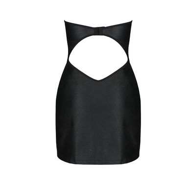 Мини-платье из экокожи Passion CELINE CHEMISE S/M, black, шнуровка, трусики в комплекте SO6407 фото