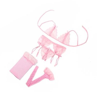 Безпрограшний комплект з панчохами та поясом для панчіх - Рожевий - Еротична білизна X00000224-4 фото