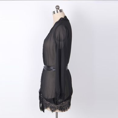 Коротенький прозрачный халат с длинным рукавом - XS/S/M - Чёрный – Эротическое бельё X00000292-1 фото