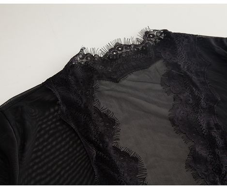 Коротенький прозрачный халат с длинным рукавом - XS/S/M - Чёрный – Эротическое бельё X00000292-1 фото