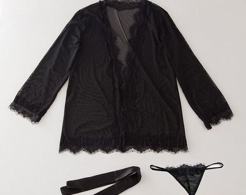 Коротенький прозорий халат з довгим рукавом - XS/S/M - Чорний - Еротична білизна X00000292-1 фото